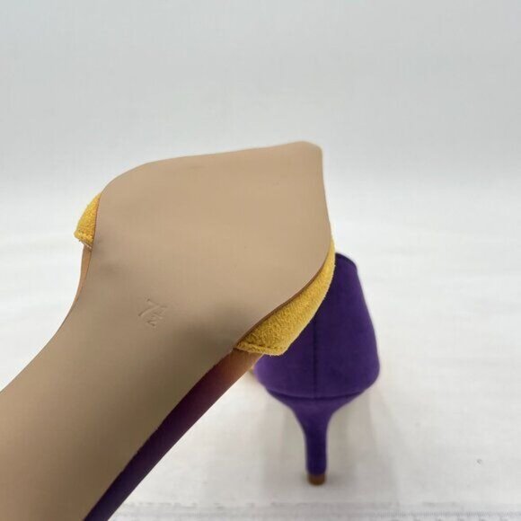 FOWT Yellow And Purple Pointed Toe Kitten Heel Pumps Slip On Two Toned D'Orsay - Picture 5 of 7